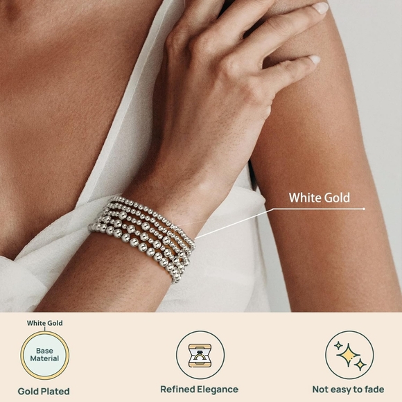 5 Piece Silver beaded Bracelets for Women - Picture 2 of 3